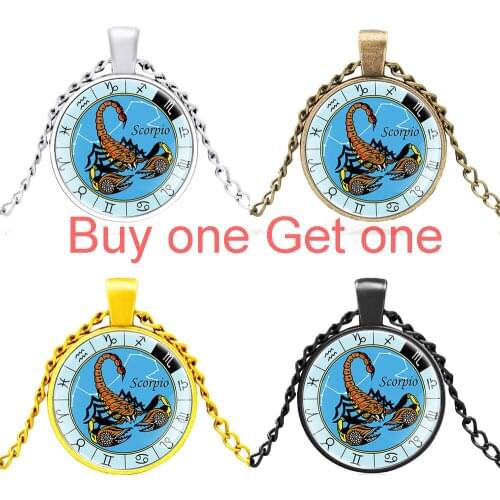 Classic Twelve Constellations Scorpio Glass Dome Pendant Necklace Men Women Unique Jewelry Accessories Best Gifts