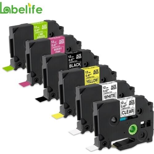 Labelife 6pcs 12mm TZe 131 TZe231 TZe 631 TZe335 TZe MQP35 TZe MQG35 Multi-color Ribbon Compatible Ptouch Printer Label Tape Set