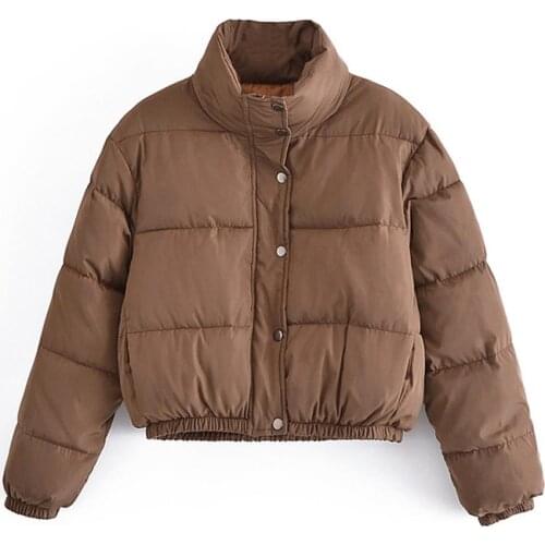 MESTTRAF Women 2021 Fashion Solid Color Warm Loose Wadded Jacket Vintage Long Sleeve Hem Elastic Drawstring Outerwear Streetwear