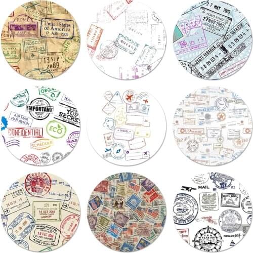 Retro Post Card passport stamps Icons Pins Badge Decoration Brooches Metal Badges For Backpack Decoration