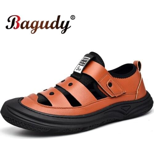 Fashion Summer Mens Leather Casual Shoes Breathable Mens Sneakers Outdoor Platform Shoes Lightweight Mens Moccasins Sandals