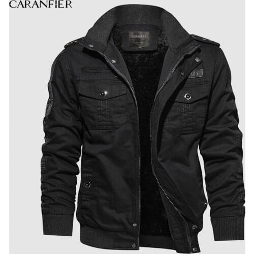 CARANFIER US Size Winter Fleece Jackets Mens Jacket Long Sleeve Stand Collar Military Casual Men Goth Jacket Fashion Plus Size