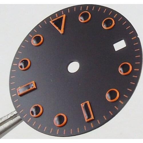 31.3mm black/orange Dial Date window fit ETA 2836 Mingzhu 2813 movement Mens Watch Dial