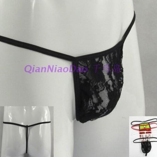Mens lace string thong panties sexy transparent one piece pouch thong