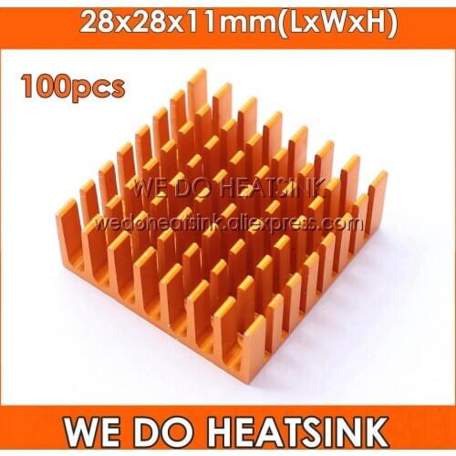 WE DO HEATSINK 100pcs 28x28x11mm Golden Anodize Aluminum Heatsink Radiator Cooling Cooler For IC Packages,BGA,PGA,QFP,LCC