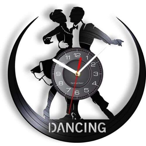 Couple Dancing Waltz Vinyl Music Record Wall Clock Ballroom Dancer Silhouette Shadow Art Wall Clock Prom Dance Vinyl Disk Crafts