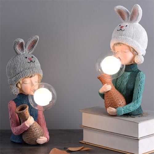 Nordic Hat Resin Girl Table Lamps Childrens Room Bedroom Bedside Girl Princess Room Baby Room Decor Dimming Table Light Fixture