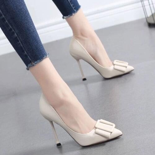 2021 Spring and Autumn New All-match Black High Heels Womens Stiletto Fashion Net Red Pointed Shallow Mouth Womens Shoes