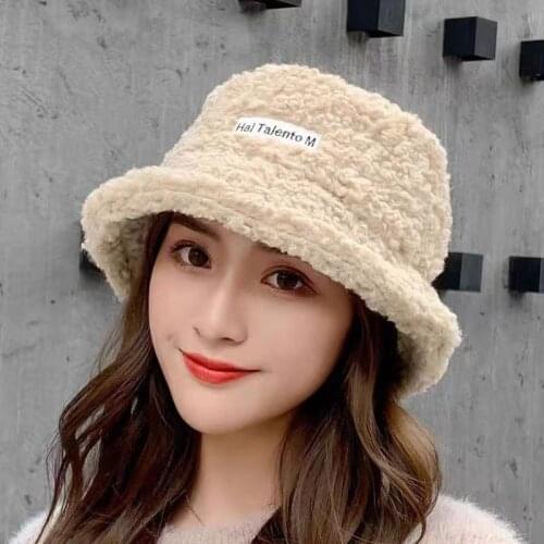 Autumn Winter Women Lamb Plush Bucket Hat Girls Faux Fur Warm Panama Fisherman Hat Outdoor Travel Fashion Vacation Cap