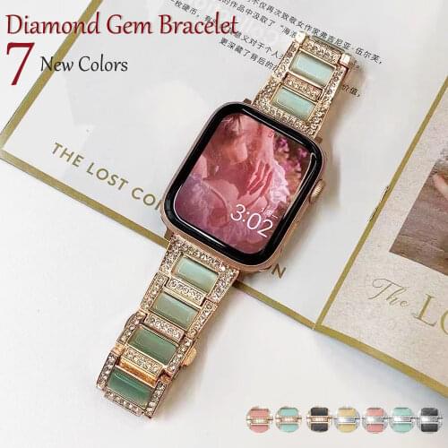 Stainless Steel Strap for Apple Watch 6 SE Womens Diamond Gem Band for iWatch Series 5 4 3 2 Watchband 42 44 40mm 38mm Bracelet