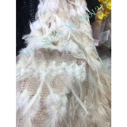 Luxury African French Lace Fabric with feather High Quality embroidered lace fabric with beads