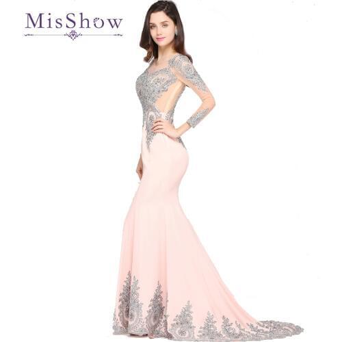 Robe de Soiree Pink Black Burgundy Kaftan Dubai Long Sleeve Lace Mermaid Evening Dresses Cheap Formal Party Evening Gowns