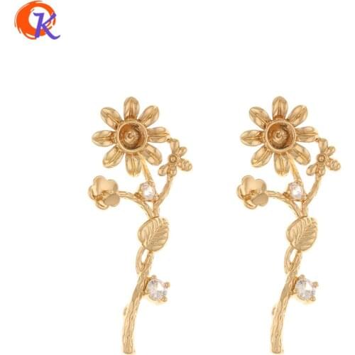 Cordial Design 40Pcs 21*46MM Earring Findings/DIY Jewelry Making/CZ Connectors/Hand Made/Flower Shape/Charms/Jewelry Accessories