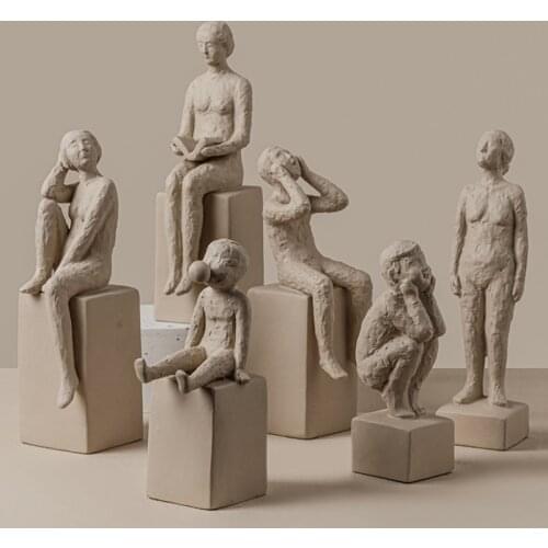 Nordic Ceramic Abstract Figure Grain Embryo Characters Art Sculpture Modern Girl And Kid Figurines Home Decoration Accessories