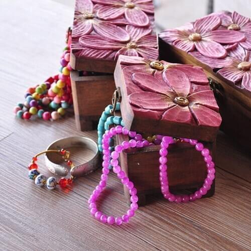 Thailand Wooden Craftwork Creative Necklace Ear Stud Jewlery Box Solid Wood Varved Storage Box