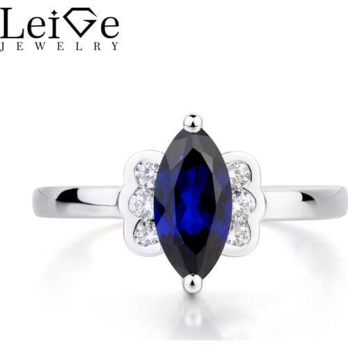 Leige Jewelry Sapphire Engagement Ring Blue Sapphire Ring September Birthstone Marquise Cut Blue Gemstone 925 Sterling Silver