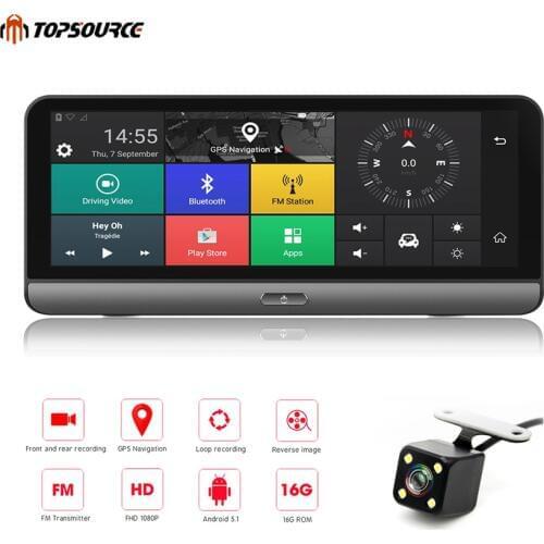 TOPSOURCE Car DVR Android 5.1 4G 8" Car Camera WIFI 1080P Video Recorder Registrar Dash Cam DVR Parking Monitoring Bluetooth T78