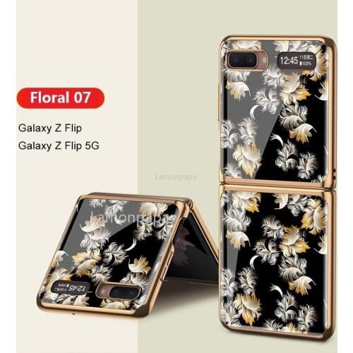 Vintage Floral Case for Samsung Galaxy Z Flip Cover Luxury Plating Edge Tempered Glass Shockproof Shell for Samsung Z Flip Case
