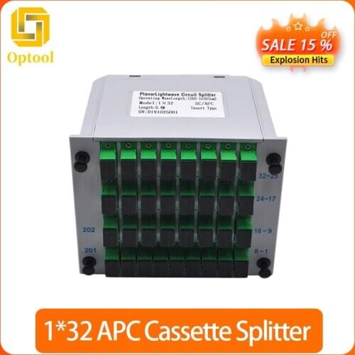 Free Ship 1*32 SC/APC Fiber Optic Splitter 1x32 Optical PLC Splitter Cassette Box Card Inserting Type Optical FTTH PLC Splitter