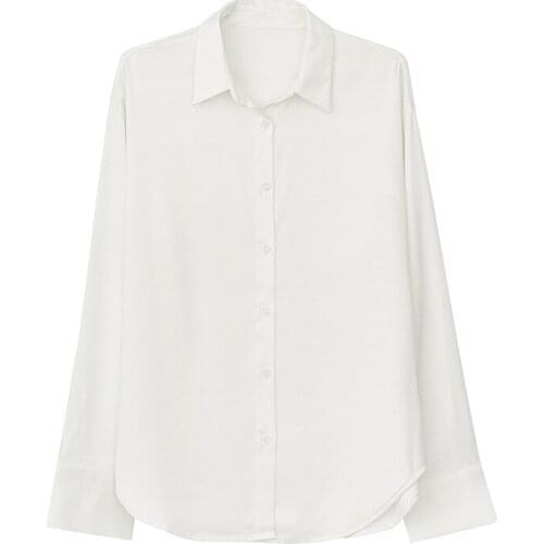 2020 Spring Women Satin Turn Down Collar Pure Color Womens Tops And Blouses Boho Shirt Blusas Roupa Feminina