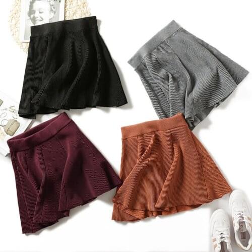 Womens Fashion Winter Knitted Skirt Women Midi High Waist A Line Knit Skirts Seamles Pleated Elastic Thick