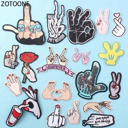ZOTOONE Gesture Patches for Clothing Personality Embroidered Iron on Patches for Clothes Heart Badges Applications for Garment E