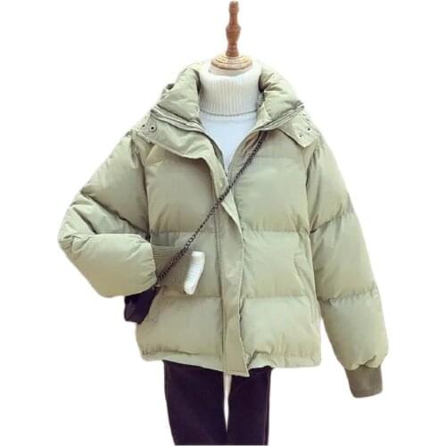 2021 Women Winter Autumn Jacket Cotton Padded Hooded Oversized Loose Female Thick Coat Short Solid Casual Womens Parkas