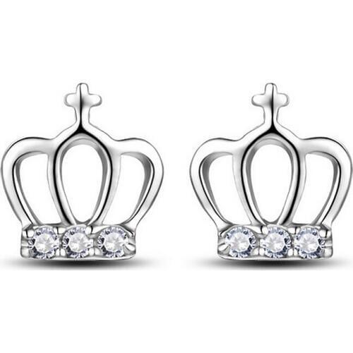 925 Sterling Silver Cross Crown Woman Stud Earrings AAA high Class Inlay CZ Cute Gift Jewelry For Girl