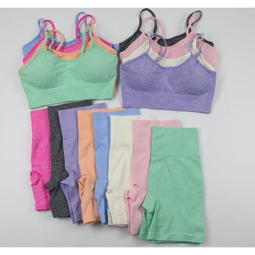 Woman Seamless Sportswear Suit Yoga Set Sports Bra Crop Top T-Shirts With Short Sleeves High Waisted Tights Gym Push Up 2 Piece