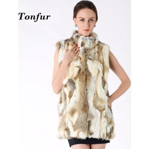 New Fashion Mandarin Collar Real Rabbit Fur Vest Slim Custom Factory Genuine Fur Gilet Women Overcoat TBNT502