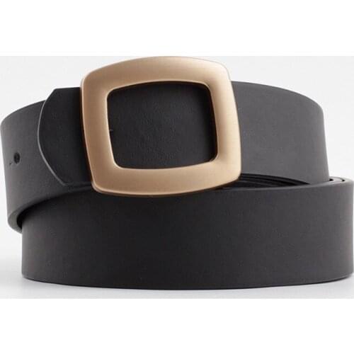 2020 Wide Leather Waist Strap Belt Women Black White Pink high quality Gold Square Pin Metal Buckle belts Female Belts for Jeans