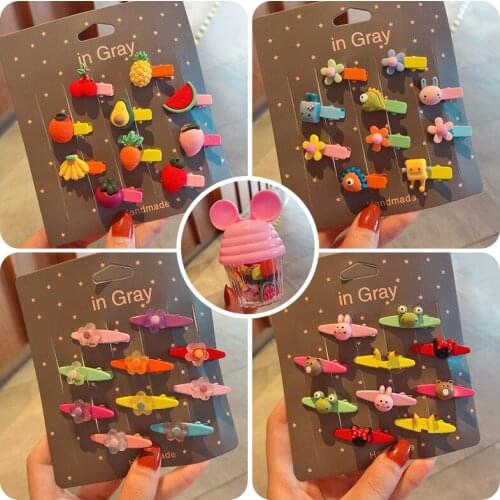 10 Pcs/box New Children Cute Cartoon Fruit Flower Cartoon Ornament Hair Clips Girls Baby Mini Hairpins Kids Hair Accessories