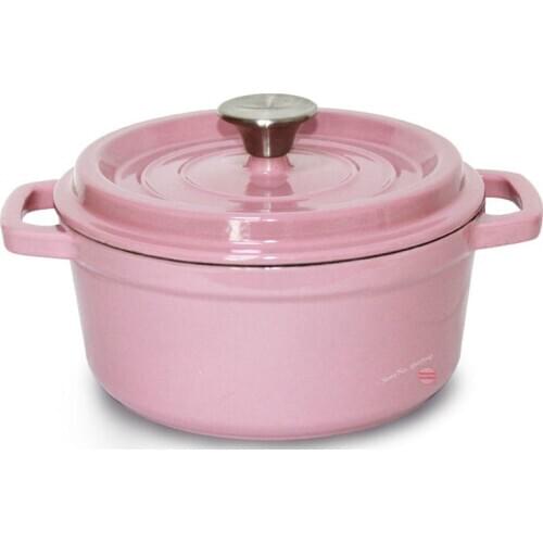 2.5L /4L Pink Cast Iron Casserole with Lid Lovely Enamel Coating Iron Soup Pot Suitable on All Stovetops 24cm