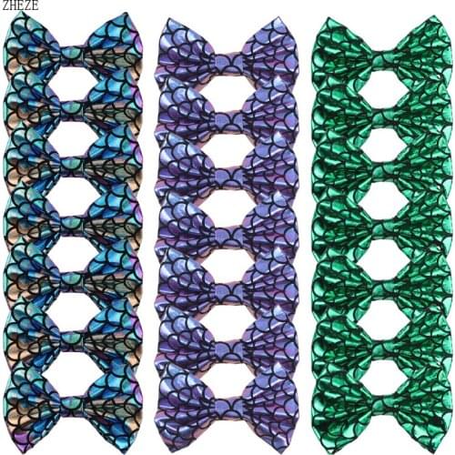 2PCS Retail 5'' Bow With/Without Clip Girls Metallic Style Hairbow Hairpins Kids Hair Accessories Cosplay Mermaid Headwear