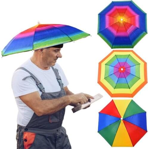 3pcs Umbrella Hats Light Rainy Day Wear Umbrella Camouflage Fishing Hat Rainbow Watermelon Outdoor Sun Headwear Fishing Camping