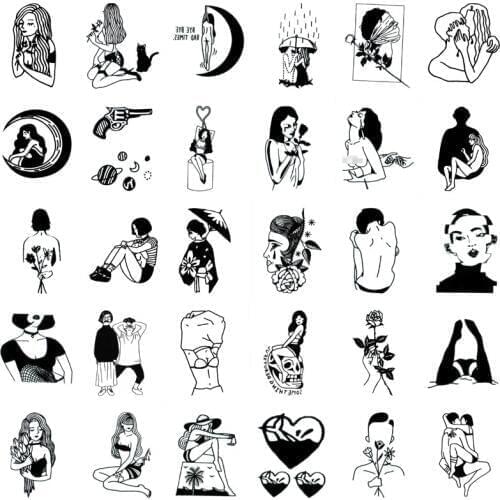 30pcs/set Fake Tattoo Sexy Lady Darkly Women Sadness Taty for Body Art Temporary Tattoo Sticker Sexy Tatouage Temporaire