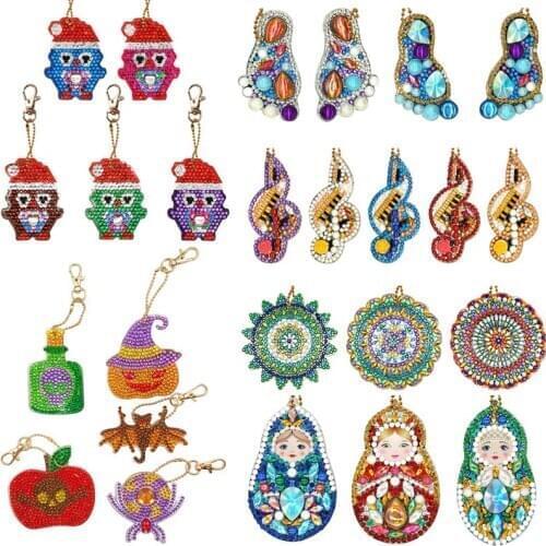 4Pcs 5Pcs DIY Full Drill Special Shaped Diamond Painting Keychains Pendant Diamond Keyring Embroidery Cross Stitch Craft
