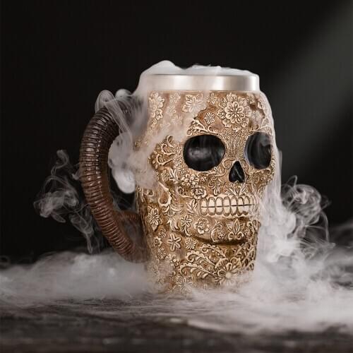 450ml Skull Mug Ghost Head Stainless Steel Shofar Resin Coffee Water Cup Drinkware Gift Drinking Tumbler Halloween Party Decor