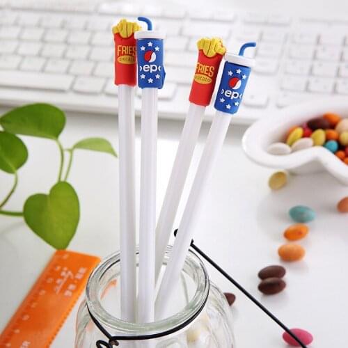 50PCS Creative Cartoon Fries Cola Food Gel Pens 0.5mm Black Student Stationery Office Accessories