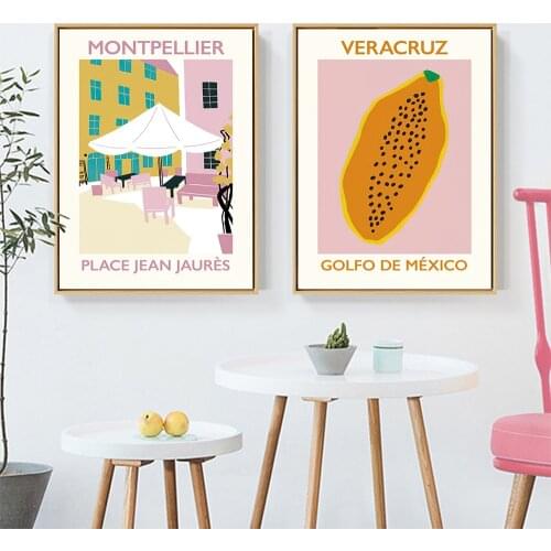 Abstract Pink Montp Ellier Poster Print Papaya Canvas Painting Golfo Mexico Picture Tearoom Leisure Area Wall Art ​Kitchen Decor