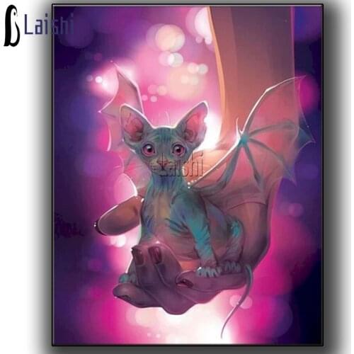 Diamond Embroidery Cross Stitch Kit Sphynx Diamond Painting Bat Cartoon Full Drill Mosaic Rhinestone Pictures Crafts Decor Gift