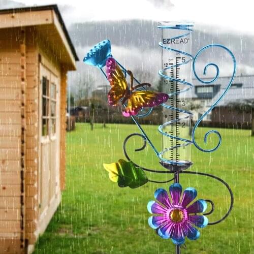 Butterfly Rain Gauge Outdoor Control Sensor Light Gauge Stake Light Solar Wrought Iron Butterfly Rain Gauge Garden Garden Iron