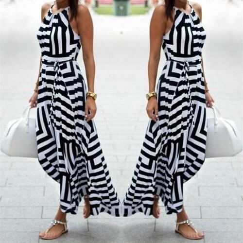 Striped Dresses Women Sexy Summer Boho Maxi Long Evening Party Beach Dress Sundress Sleeveless Dresses