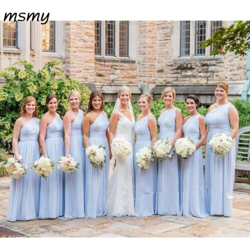 A-Line Long Chiffon Bridemaid Dresses 2019 Custom Honor Of Maid Cheap Honor Of Bridesmaid Gowns Pleated Ruched Formal Spring