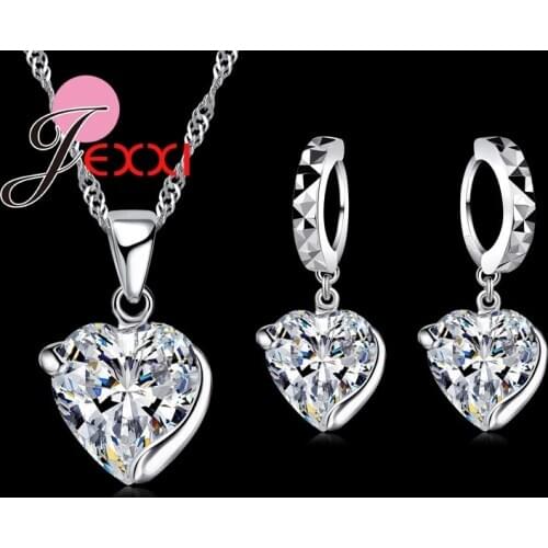 Precious Gift Ladys Best Love Jewelry Cute Heart Shape Water Wave Necklace Drop Earrings Fashion Jewelry 925 Sterling Silver