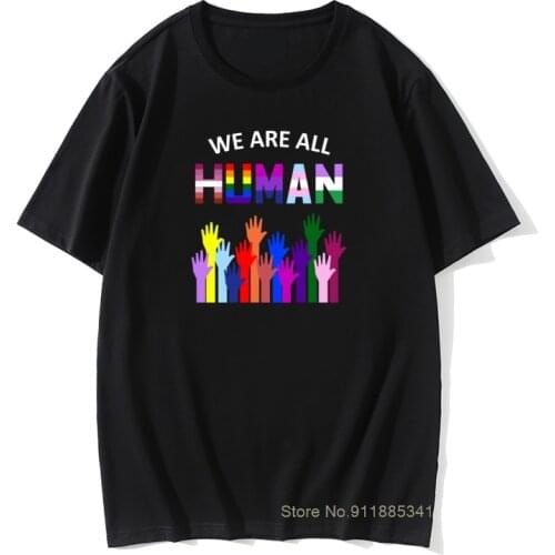 We Are All Human LGBT Gay Les Rainbow T-shirt Short Sleeve Hipster Tops Men Tshirt Aesthetic Tumblr Harajuku Retro T Shirts