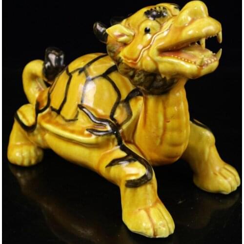 China Yellow glaze ceramic dragon turtle crafts statue