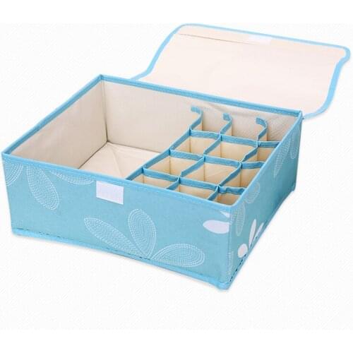 5PCS / LOT 13 Grid Foldable Dustproof Storage Box Lidded Oxford Fabric Bra Socks Closet Orangizer Storage Box Bedroom