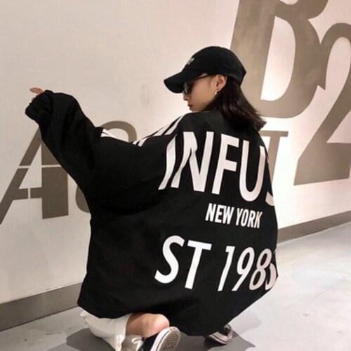 Korea oversize spring and autumn jacket female student Korean version of Harajuku loose wind back letter printing female trend