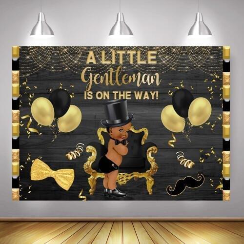 Little Gentleman Baby Shower Photography Backdrop Prince King Newborn Party Background Glitter Balloon Black Backdrops Tie Beard